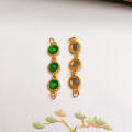wholesale S925 silver gold-plated natural yang green jade six-link DIY bracelet semi-finished round pendant drop-0-5