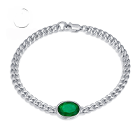 wholesale S925 Silver New Simulation Emerald 8*11 Oval Bracelet, Generous Ins European and American Style-B081 Emerald 17cm