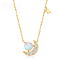 wholesale 925 Silver Japanese Retro Style Synthetic Opal Star Moon Necklace Minimalist Fashion Moon Goddess White Zircon Necklace Wholesale-0-4