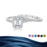 wholesale S925 Sterling Silver 2-Carat Emerald Cut Moissanite Ring Set for Women, High-End Silver Jewelry-carat moissanite rose gold ring (white) US 8