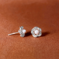 wholesale S925 Sterling Silver Freshwater Pearl Plum Zircon Micro-Paved Stud Earrings Women's Minimalist Bohemian Sweet Niche Design Ear Jewelry-0-1