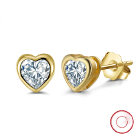 wholesale S925 Sterling Silver Plain Heart Stud Earrings with 4A Zirconia, Versatile and Stylish, Wholesale-14K gold