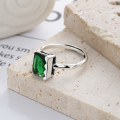 wholesale S925 Sterling Silver Retro Niche Design Square Green Zircon Elegant Openable Ring-0-1