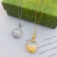 wholesale S925 Sterling Silver Lotus Seedpod Chalcedony Necklace, Fashionable Chinese Style Minimalist Design Versatile Elegant Collarbone Chain-Lotus Flower Chalcedony Necklace - Yellow Gold & 925 Silver
