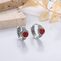 wholesale S925 Sterling Silver Retro Antique Twist Texture Inlaid Southern Red Agate Ear Clasp Creative Personalized Earrings-427FR/approximately 5.1g/pair 925 silver
