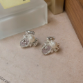 wholesale S925 Sterling Silver Natural Freshwater Pearl Bow Ear Studs Women Small Red Book Viral French Style Earrings-0-1