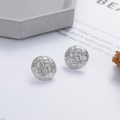 wholesale S925 Sterling Silver Cross-Border Europe and America Round Mesh Button Design Stud Earrings, Internet-Famous Fashion Versatile Earrings for Women-0-1