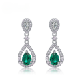 wholesale S925 Silver Cross-Border Hot-Sale Light Luxury Intricate Cultured Emerald Teardrop Long Drop Earrings, Custom Cultured Colored Gemstone Ear Studs-0-0