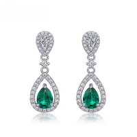 wholesale S925 Silver Cross-Border Hot-Sale Light Luxury Intricate Cultured Emerald Teardrop Long Drop Earrings, Custom Cultured Colored Gemstone Ear Studs-Cultured Ruby (teardrop-shaped pointed bottom cut 5.5*7.7MM/1.26CT) 925 Silver