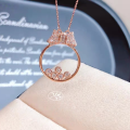 wholesale S925 Sterling Silver Xiaohongshu Same Style Diamond-Encrusted Bow Circle Pendant Necklace Korean Version Fashion Elegant Simple Versatile Collarbone Chain-0-1