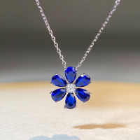 wholesale 925 Sterling Silver Flower Necklace for Women with Deep Blue Gemstone Pendant HW Style Forget-Me-Not Chain Cross-Border European and American Collar Chain Wholesale-Six Flower Necklace-XL039 925 Silver