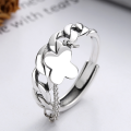 wholesale S925 Sterling Silver Korean-style Chain Link Fringe Octagram Flower Pendant Adjustable Ring-0-2