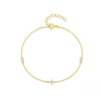 wholesale S925 Sterling Silver Cross Double-clasp Zircon Inlaid Women's Bracelet-Gold 925 silver