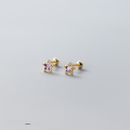 wholesale S925 silver colorful five-pointed star ear studs, ear cartilage piercings with diamond inlay, star light beads, and threaded earrings M01161-0-12