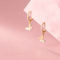 wholesale S925 Sterling Silver Butterfly Pendant with Diamond Ear Clasp, Ins Minimalist Elegant Luxury Design Hoop Earrings G750-0-2