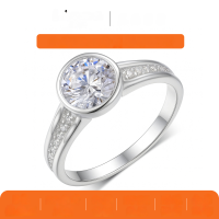 wholesale Gold Plated S925 Silver Moissanite Ring with Round Center Stone, Bezel Setting, Shank Set with Stones, Simple and Versatile Women's Style, Bestseller-White gold 1.2 carats (with certificate)  7 US
