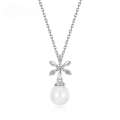 wholesale S925 Sterling Silver New Natural Freshwater Pearl Magnolia Pendant Collarbone Chain, Niche Design Necklace Wholesale-0-0