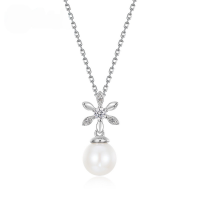 wholesale S925 Sterling Silver New Natural Freshwater Pearl Magnolia Pendant Collarbone Chain, Niche Design Necklace Wholesale-Thick silver platinum (pendant does not include chain)  925 silver