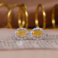 wholesale Sterling Silver Cloud Pearl Jewelry New Pale Yellow High Carbon Diamond Oval 7*9mm Ice Flower Cut Women's Earrings-0-1