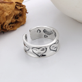 wholesale S925 Sterling Silver Korean-style Creative Emoji Love Wide Band Index Finger Ring Adjustable Open Ring for Ins Style-0-2