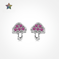 wholesale S925 Sterling Silver Light Luxury Cross-Border Women's Colorful Mushroom Design Creative and High-End Earring Wholesale-White gold with green diamonds DY1D0379-SW-GN 925 silver