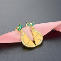 wholesale S925 Sterling Silver Diamond-Encrusted Lemon Slice Earrings for Women, Sweet and Fresh Style-0-0