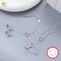 wholesale S925 Sterling Silver Hollowed-out Four-leaf Clover Jewelry Set, Small and Exquisite European and American Style, High-end Earrings-0-1