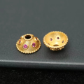 wholesale Gold-plated 925 Sterling Silver Hand-engraved Flower Bead Cap with Ruby and Sapphire Inlays for DIY Bracelet Accessories-0-6