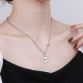 wholesale S925 Sterling Silver Retro Minimalist Distressed Chain Square Pendant Epoxy Black Surface English Trendy Choker Necklace-0-3