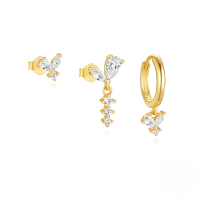 wholesale S925 Sterling Silver Classic Five-pointed Star Earring Set With Zircon And Flower Petals-3-piece set, gold #5&gt;925 silver
