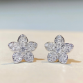 wholesale S925 Silver H-style Floral Earrings with Petal Studs, Full of Diamonds, Elegant and High-End Design, New Release-0-0