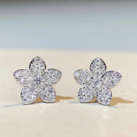 wholesale S925 Silver H-style Floral Earrings with Petal Studs, Full of Diamonds, Elegant and High-End Design, New Release-White Stud Earrings-ED078 925 Silver