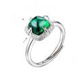 wholesale Platinum, Lab-Grown Sugarloaf Emerald, Small Retro Green Gemstone Ring, Exquisite Green Wave-0-4