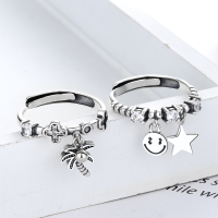 wholesale S925 metal trendy zircon inlaid coconut tree smiley face star open ring niche design Korean style new-YJ039/A model is about 2.7 grams. The opening is adjustable.