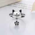 wholesale S925 Sterling Silver Cartoon Cute Fox Connected Four-Leaf Clover Tassel Pendant Coin Bracket Openable Ring-0-1