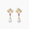 wholesale S925 Silver Retro Elegant Pearl Earrings with Zircon and Shell Pearl Flower Stud Earrings Short Drop-0-1
