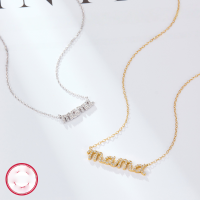 wholesale 925 Silver Small and Versatile Women's Letter "MAMA" Diamond-Embedded Cross-Layer Necklace for Cross-Border Wholesale Jewelry-Platinum>925 silver