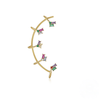 wholesale S925 Sterling Silver Zircon Accented Colored Ear Cuff, Ear Clip, And Stud Earrings In Korean Style Creative Design-Single gold left-style 1 925 silver
