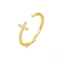 wholesale S925 Sterling Silver Curved Petal Single Row Zircon Inlaid Luxury Stackable Open Ring, Popular In Europe And Us-Gold#4 Opening adjustable