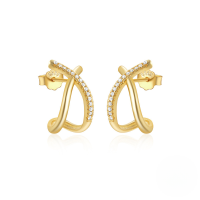 wholesale 925 Sterling Silver C-shaped Wave Single Row Zircon Accent Earrings, Cross-border Hot Seller, Classic Versatile Irregular Hoops-Gold#3 925 Silver