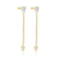 wholesale S925 Sterling Silver, Ultra-sparkly, Teardrop-shaped, Zircon Heart Pendant, Elegant Korean-style Earrings For Women-Gold 925 silver
