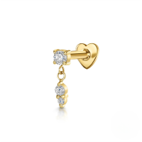 wholesale S925 Sterling Silver Metal Tassel Chain With Crystal Accent Heart Flat Threaded Ear Cartilage Stud-Single gold #6