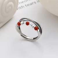 wholesale S925 Sterling Silver Cross Red Agate Dynamic Ring, Stylish and Versatile Internet Celebrity Trend Ring-848FJ/approx. 3.4g Adjustable opening