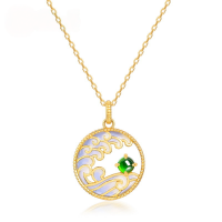 wholesale S925 Sterling Silver Original Design New Chinese Style National Trend Jade Wave Pendant Choker Necklace Manufacturer Wholesale Customization-10K gold + swimming paint (pendant does not include chain)  925 silver