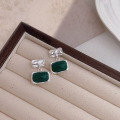 wholesale S925 Sterling Silver Square Emerald Stud Earrings, Korean High-End Custom Spring-Summer New Small-Style Minimalist Elegant Earrings-0-3