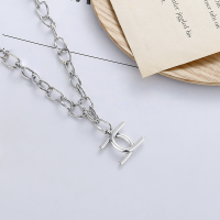 wholesale S925 Sterling Silver Korean Dongdaemun Thick Chain Letter C Back-to-Back Crossed Layered Creative Trendy Necklace-YL298/approx. 22.9g>925 silver