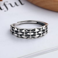 wholesale S925 Sterling Silver Geometric Diamond Chain Open Ring for Women, Korean Retro Ins Minimalist Style-YJ274/approx. 2.73g Adjustable opening