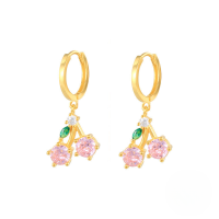 wholesale S925 Sterling Silver Mini Tropical Fruit Earrings, A Best-selling Creative Minimalist Design-Gold-Cherry