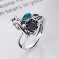 wholesale S925 Sterling Silver Creative Green Resin Lotus Leaf and Lotus 3D Design Exquisite Pastoral Style Index Finger Ring-0-0