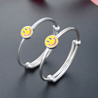 wholesale S999 Silver Japanese Korean Style Happy Emoji Baby Children's Foot Bracelet Pair, Infant Jewelry-Baby Bracelet S999 Pure Silver